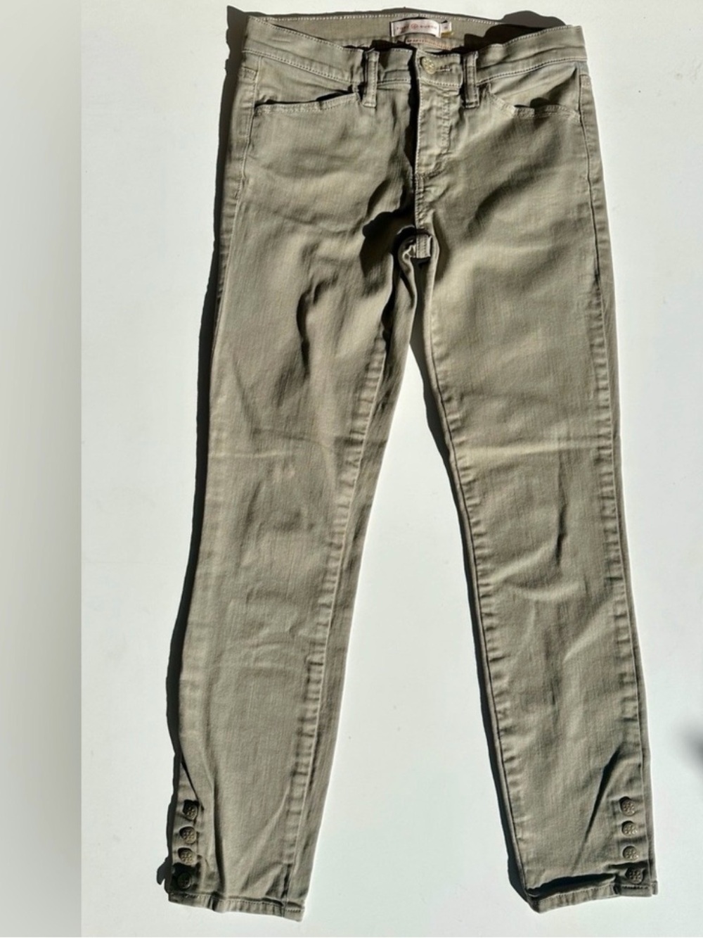 Tory Burch Emmy Stretch Skinny Olive Tan Women's Ankle Snap Pants Jeans, 26 - Picture 2 of 6